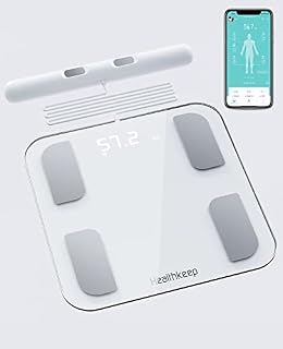 HEALTHKEEP Body Fat Scale Bluetooth, Digital Body Weight Bathroom Scales Weighing Scale Smart BMI Scales, Body Composition Monitors with Smartphone App, White