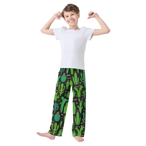 Cactus Succulent Floral Boys Long Pants Soft Trousers Elastic Waist Kids Lounge Bottoms with Pockets S-XL2