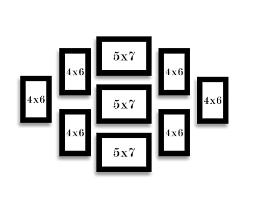 Image of Wood MDF Photo Frame With Glass (Black,9 Photos) Wall Mount, Rectangular, 5 x 7 inches (3 pieces), 4 x 6 inches(6 pieces)