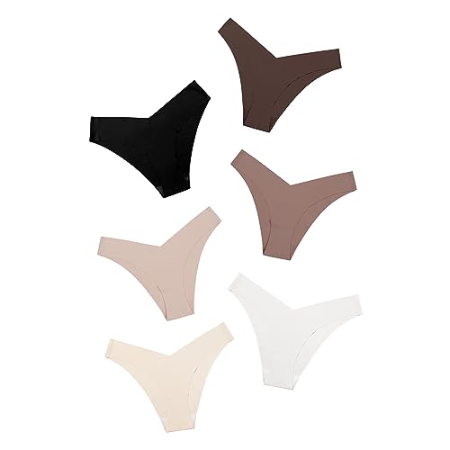 DEANGELMON Women Seamless Bikini Cheeky Underwear Invisible No Show Panties V-Waist Hipster Ladies Soft Stretch Multi Pack Chocolate - 6 Pack Large