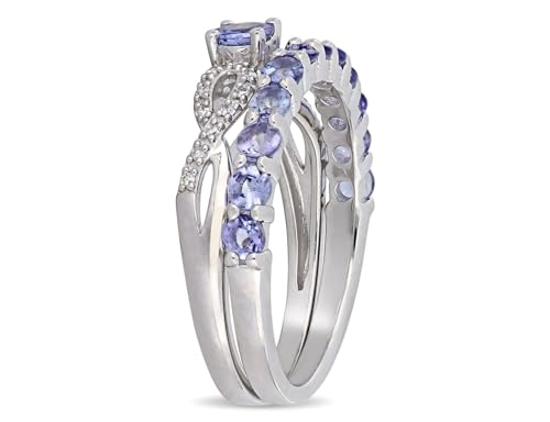 1.00 Carat (ctw) Tanzanite Engagement Ring & Wedding Band Set in Sterling Silver3