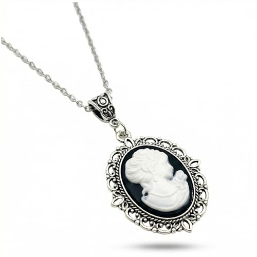 OKKRMGZ Vintage Necklace Cameo Jewelry Victorian Silver Necklace for Women Renaissance Jewelry Necklaces Elegant Lady Portrait Pendant