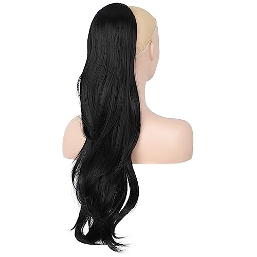 PORSMEER Ponytail Extension,Drawstring Ponytail Hair Extensions Dark Black 26 Inch Long Natural Straight Wavy End Synthetic Hairpiece for Women Girls Daily Use/Party - Image 4