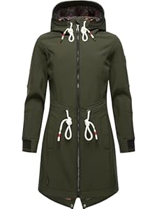 MARIKOO Damen Übergangsjacke Softshellmantel mit Kapuze Mount Furnica Dark Olive Gr. M