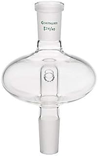 Chemglass CG-1321-E-10 Series CG-1321-E Elliptical Rotary Evaporator Bump Trap with Drain Hole, 24/40 Top Outer Jt, 24/40 Lower Inner Jt