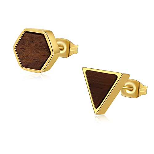 Miss Lovie ® Pendientes de plata y acero inoxidable para mujer, de madera, geométricos, 8 mm, idea de regalo para mejor amiga o cumpleaños, Acero inoxidable Cover