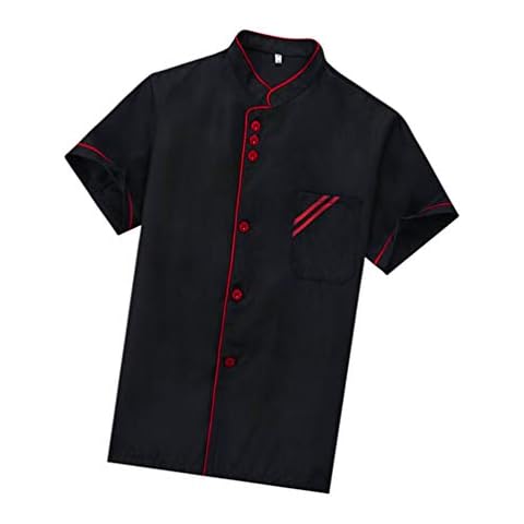 Cabilock Unisex Chef Coat Black Short Sleeve Chef Jacket Uniform Food Service Catering Shirt Cloth for Hotel Restaurant Bakery Cooker Size XXL Cover