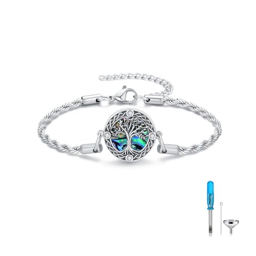Tree of Life/Compass Bracelet 925 Sterling Silver Adjustable Abalone Ashes Jewelry Gifts for Women