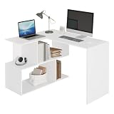 WOLTU® Schreibtisch TS64ws Computertisch Eckschreibtisch Winkelschreibtisch Winkelkombination Bürotisch Arbeitstisch PC Laptop Tisch, mit Ablagen, 120x100x77cm(BxTxH), MDF, Weiß