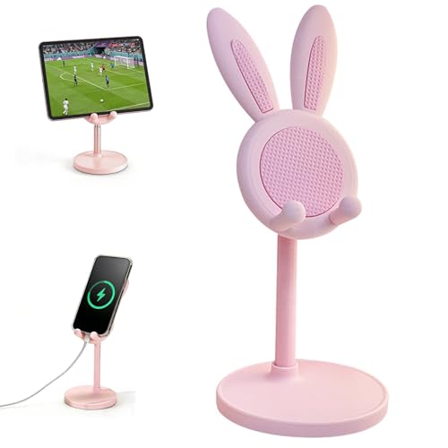 gsplmm 1 Pack Cute Phone Stand，Bunny Favor Cell Phone Stand for Desk，Cute Rabbit Phone Holder Compatible with iPhone, Kindle, iPad, Switch, 4-10in All Phones (Pink)