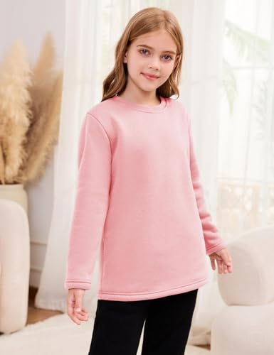 Flygo Girl's Sherpa Lined Fleece Sweatshirt Crewneck Kids Pullover Thick Thermal Sweater Winter Warm Tunic Tops3