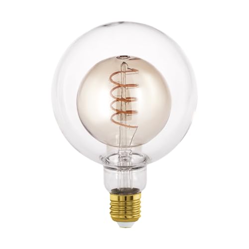 EGLO E27 Globe Lampe dimmbar, Spiral LED Retro Glühbirne Big Size, großes Vintage Deko Leuchtmittel in Amber und Transparent, 4 Watt, 200 Lumen, warmweiß, 2000 K, Ø 12,5 cm
