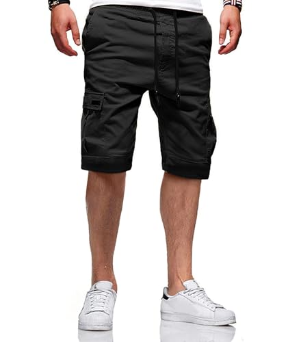 JACKETOWN Shorts Hommes Cargo Bermudas en Coton Hommes Pantalons Décontractés D'été Taille Élastique avec Poches
