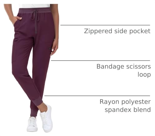 Image of MIVEI High Waisted Jogger Style Scrub Pants for Women - 8 Pockets Medical Bottoms Tapered Yoga Waistband Ribbed Ankle Cuffs