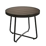 Grand Patio Steel Patio Side Table, Weather Resistant Outdoor Round End Table,Dark Brown Imitation Wood