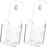 2Pcs Acrylic Brochure Holder, Plastic Clear Literature Rack, Countertop Organizer Flyer Card Magazine Pamphlet Business Display Stand Wall Mount for Storing Letters Folders Document Booklet Menu