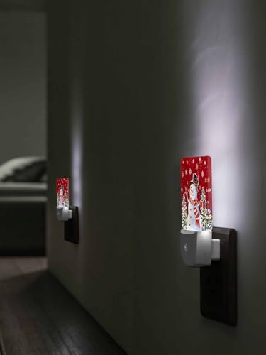 Image of Christmas Snowman Night Light Plug in LED Night Lamp Automatic Sensor Christmas Tree Night Lights, Winter Snowflake Red Night-Lights Plug into Wall for Bedroom Bathroom Kitchen Hallway Xmas Decor