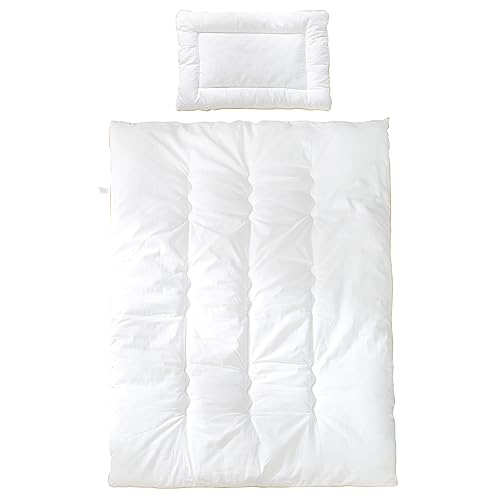 roba Kindersteppbett - Kinder Bettdecke 100 x 135 cm + Kissen 40 x 60 cm - Baby Set (Inlett) - 4 Jahreszeiten / Ganzjährig - Weiß