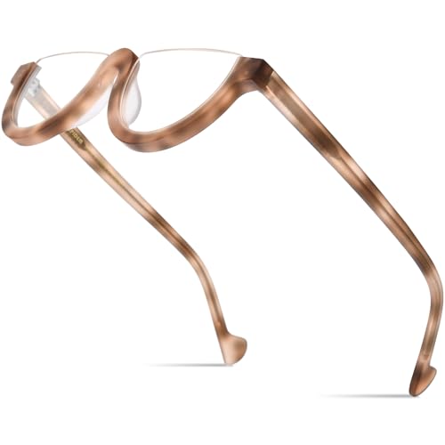 Image of HEPIDEM Matte Multicolor Acetate Glasses Frame Women,Semi Rimless Round Optical Eyeglasses