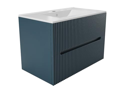 Vente-unique - Meuble de Salle de Bain Suspendu avec Vasque à encastrer - Strié Bleu - 80 cm - PAVANI
