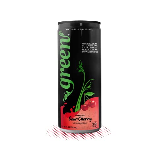 Green Sour Cherry- No added Sugar, 10% Real Sour Cherry Juice, 20 Calories per can, Naturally Sweetened with 100% Stevia Leaf Extract, Carbonated Soda, 11.15 Fl Oz each can - Pack of 6…
