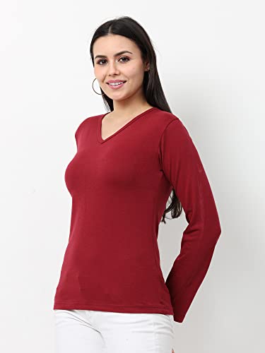 Image of Wafaa Women's Cotton Plain V Neck Full Sleeve T-Shirt