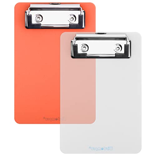 Wisdompro Mini Clipboard, 2 Pack 4" x 6" Small Clip Boards for Notepads Memo Size Receipt, Pocket Lists - Transparent, Orange