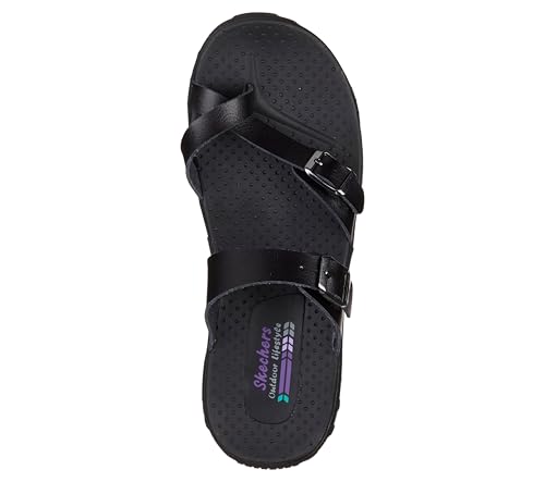 Skechers Women's Reggae-Carribean-Double Buckle Toe Thong Slide Sandal, Black, 9 M US