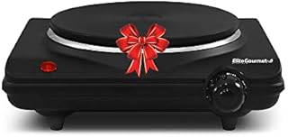 Elite Gourmet ESB-301BF Countertop Single Cast Iron Burner, 1000 Watts Electric Hot Plate, Temperature Controls, Power Indicator Lights, Easy to Clean, Black