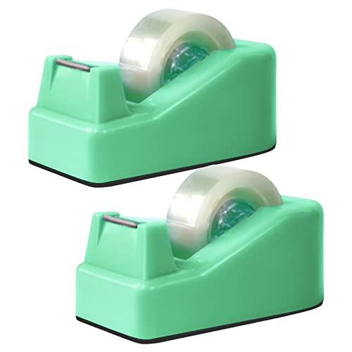 Yiautao 2Pcs Desktop Tape Dispenser with Weighted Nonskid Base, Green