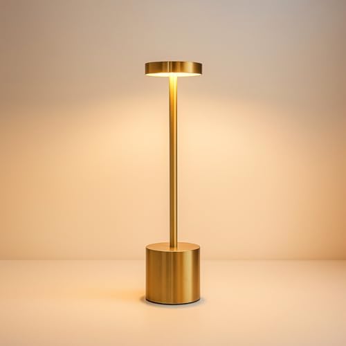 Zentora Table Lamp, Rechargeable Battery Operated LED Desk Lamp with Touch Control,3 Color Stepless Dimmable Table Light, Modern Night Light, Nightstand Lamp, Bedside (GOLD).