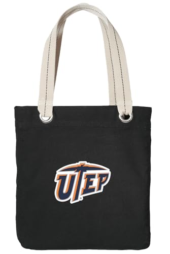 Broad Bay UTEP Tote Bag Rich Cotton Canvas UT El Paso Miners Bags Black