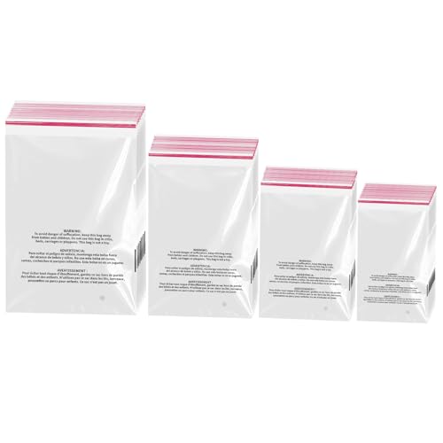 RBHK 400 Count Combo Pack Poly Bags with Suffocation Warning - 6x9, 8x10, 9x12, 11x14 Inch Self Seal Warning Bag, Resealable Shipping Bag for Clothes, Packaging - Self Sealing Cellophane Bags