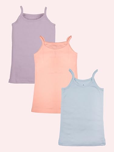 Image of KiddoPanti Girls 100% Cotton Rib Solid Camisole Tank Top Pack of 3