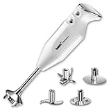 bamix Stabmixer Set M350 MAXX inkl. Multifunktions-, Fleisch-, Gemüsemesser, Quirl, Schlagscheibe aus Edelstahl, 350 Watt, 2-Stufen, Made in Switzerland, Weiß/Chrom