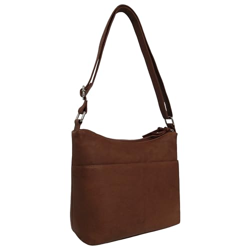 Bueno of California Antique Calf Leather Double Top Zip Shoulder, Tan2