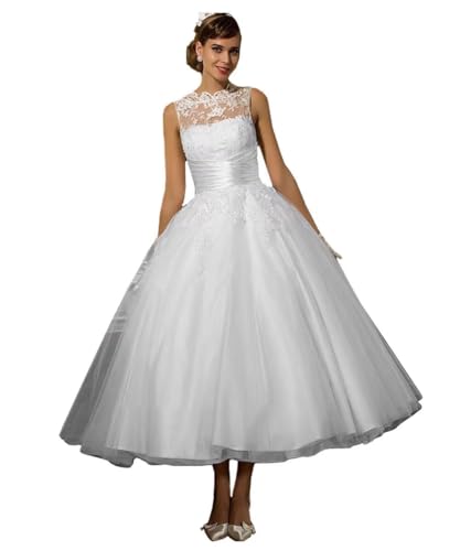 TRHTX Knee Length Short Wedding Dresses for Bride Scoop Neck Chiffon Wedding Bridal Gowns for Women