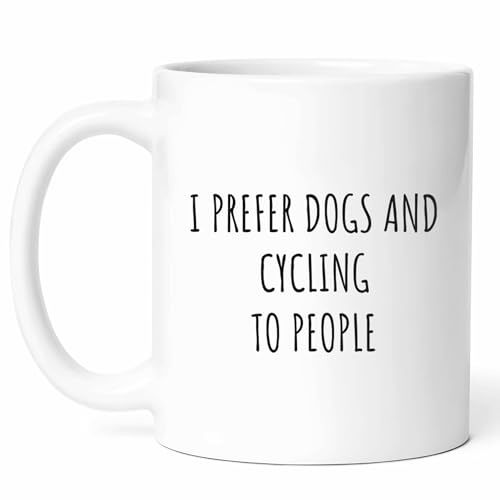 I Prefer Dogs And Cycling Mug - Cyclist Coffee Cup - Biker Funny Gift From - Pedal Pusher Tea Mugs - Bicycle Enthusiast Cups - 11 Oz Ceramic Gifts For Lovers, Birthday, Him, Her, Christmas, Ride Day