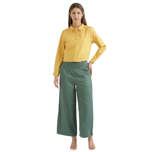 Image of SAADAA Palazzo Pants for Women Half-Elasticated Waistband | Palazzo for Women in Soft Viscose Fabric | Regular Fit with Mid Rise Waist & Deep Pockets | Versatile for Formal & Casual Wear