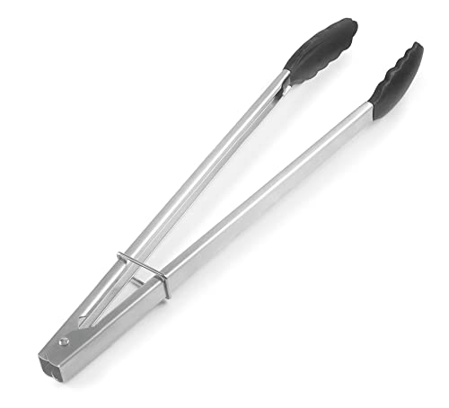 Lacor - 63929 - Pince en acier inoxydable et silicone - Couleur noire - Finition acier satiné - Ergonomique - Facile à nettoyer - Résiste au lave-vaisselle - Résiste à 250ºC - 30cm