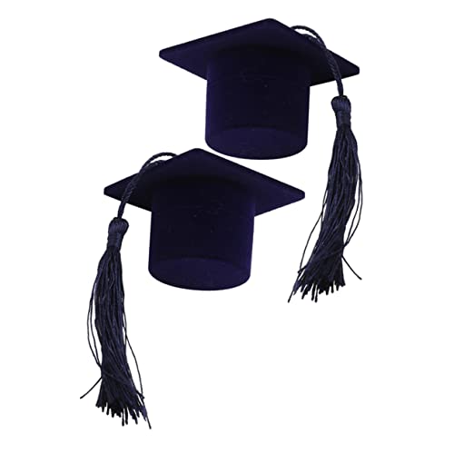 HORIALENCE Cajas para Anillos de Graduación Diseño de Sombrero Doctoral Flocado, 2 Piezas Pequeñas y Ligeras para Proteger Joyas en Fiestas y Bodas