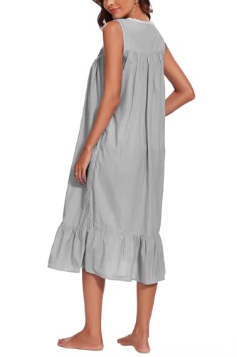 Image of AVIIER 100% Cotton Nightgowns for Women Sleeveless Sleep Dress Ladies Gowns Sleepwear with Pockets