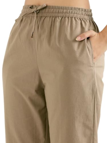 Image of SAADAA Cotton Straight Pants for Women | Breathable Everyday Wear Trousers | Drawstring, Deep Pockets & Elastic Waistband | Casual & Comfortable Fit