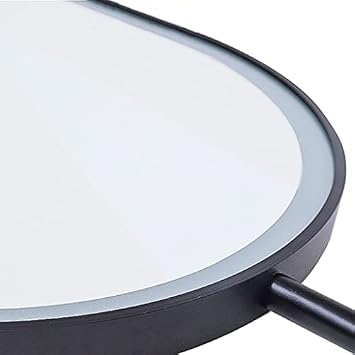 TBTBGXQ Hanging Metal Frame LED Illuminated Bathroom Mirror, Round, Ø40cm + Boom 60cm, Wall Mount, Touch Sensor, Contemporary Black