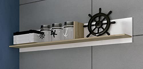 JUANIO Estantería Pared de Color Roble Cambrian/Blanco - Longitud 120 x Profundidad 23,3 x Altura 27,9 cm