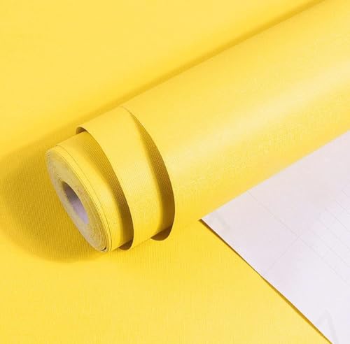 Image of Self Adhesive Decorative Peel Stick Waterproof Yellow Solid Wallpaper Wall Decor Removable Wall Paperr for Living Room Hall Decoration PVC Vinyl DIY Contact Paper Texture 45x304cm