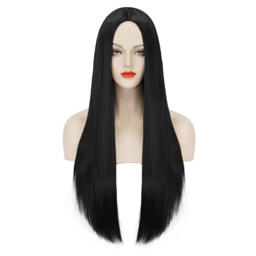 YEESHEDO Parrucca nera lunga diritto per donne, moda naturale lungo liscia capelli parte centrale sintetica parrucche black wig 26 pollici (nera)