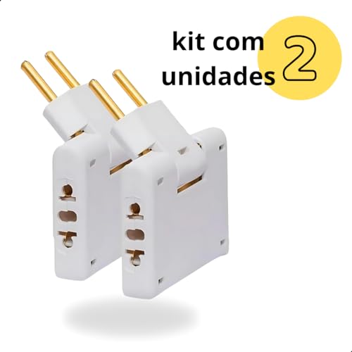 Kit com 2 unidades de Adaptador para Tomada Articulado Flexível com 3 saídas