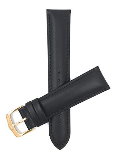 Bandini 16mm Womens Italian Leather Watch Band Strap - Black - Padded - Mat Finish - Gold Buckle