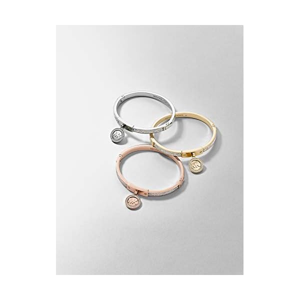 Michael-Kors-Rose-Gold-Tone-Fulton-Hinge-Bangle-Bracelet Michael Kors Stainless Steel and Pavé Crystal MK Logo Bangle Bracelet for Women, Color: Rose Gold (Model: MKJ5978791)